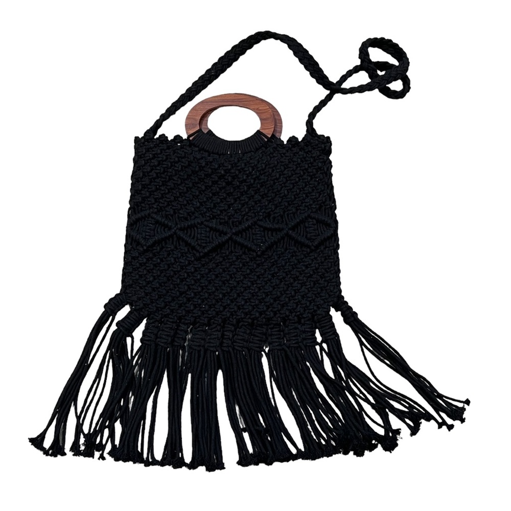 Macrame Danielle Nicole Handbag Black Woven Purse - image 6